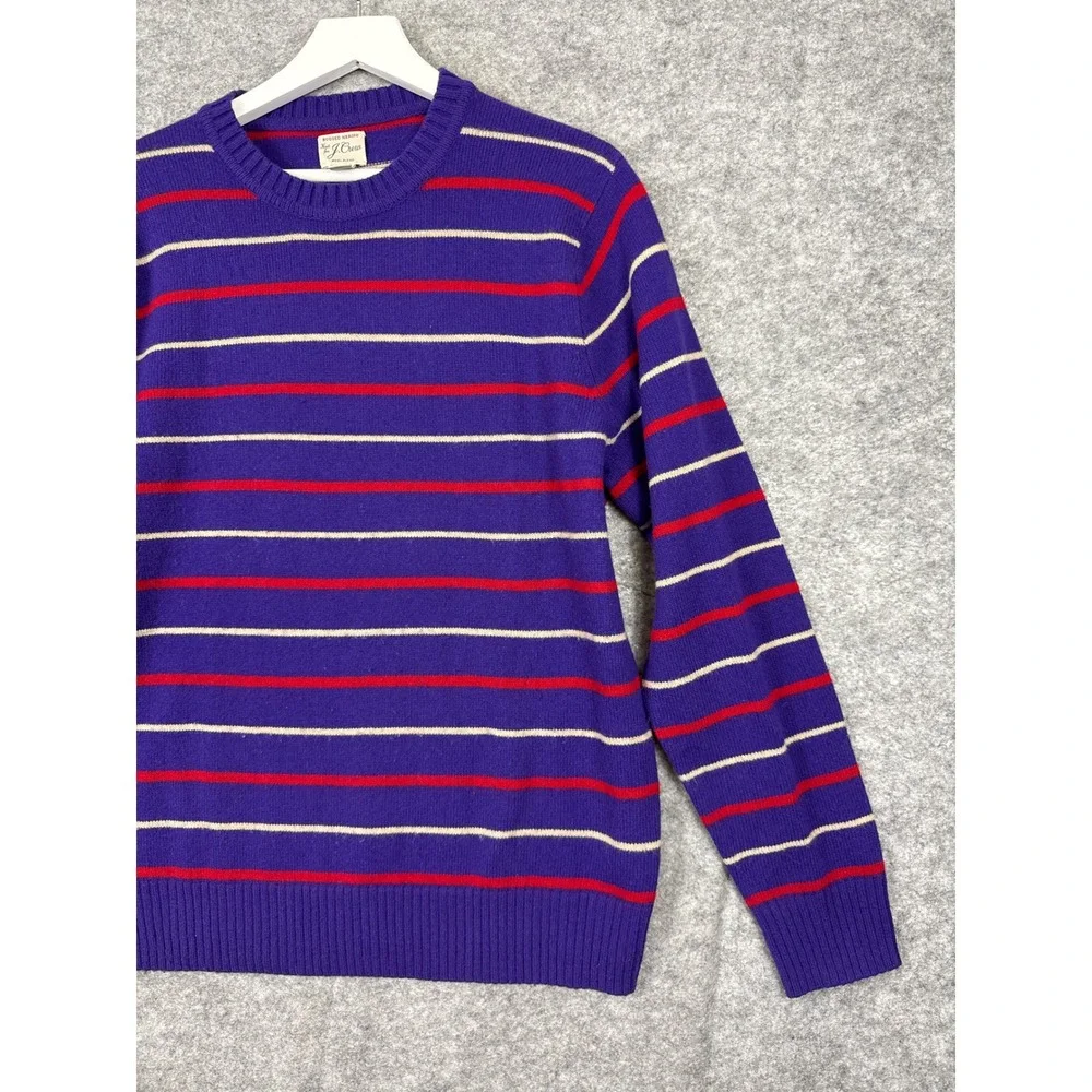J. Crew Rugged Merino Wool Blend Striped Crew‎ Neck Sweater Purple Red Mens L